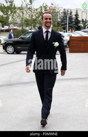 Moscow, Russia. 18th Aug, 2015. Figure skater Fedor (Fyodor) Klimov at the wedding of two-time Olympic figure skating champions Maxim Trankov and Tatiana Volosozhar at the Rose Bar restaurant. Credit:  Vyacheslav Prokofyev/TASS/Alamy Live News