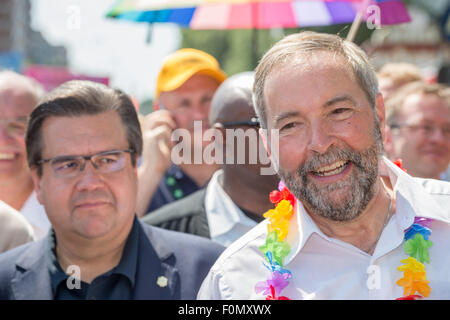 MONTREAL, CANADA, 16th August 2015. Montreal Mayor Denis Coderre and NDP Candidate Thomas Mulcair attend the 2015 Gay Pride Parade in Montreal. © Marc Bruxelle/Alamy Live News Stock Photo