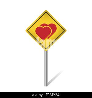 two hearts love symbol on warning traffic sign vector illustration Stock Vector