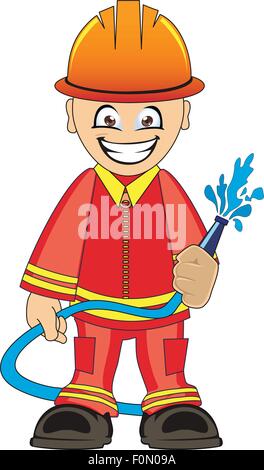 Firefighter in uniform with fire hose Stock Vector