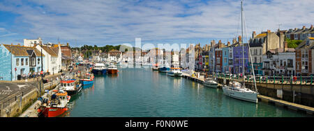Horizontal panoramic (2 picture stitch) view of Weymouth, Dorset. Stock Photo