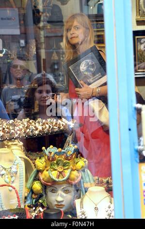 Nastassja Kinski dressed in red goes shopping in Sicily  Featuring: Nastassja Kinski Where: Taormina, Sicily, Italy When: 14 Jun 2015 C Stock Photo