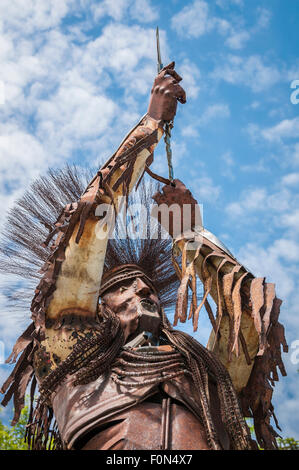 Statue of Native American man, made of scrap metal, by artist Jay Laber, created for the Lewis & Clark Bicentennial; Broadwater Stock Photo