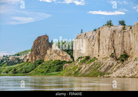 White cliffs and Labarge Rock, near Eagle Creek on the Upper Missouri River Breaks National Monument, Montana. Stock Photo