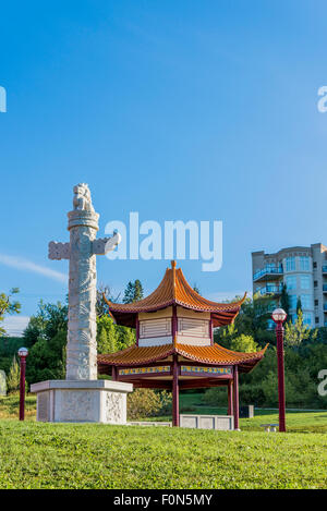 Pagoda, Chinese Garden, Louise McKinney Riverfront Park, Edmonton, Alberta, Canada Stock Photo