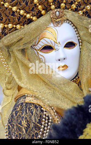 Artist in  beautiful venetian carnival costume, Venice 2015 Stock Photo