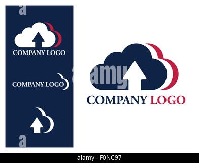 Logo design element. Cloud company logo. Three U.S. colored clouds with upload arrow sign. Stock Vector