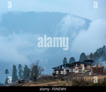 Farm houses Phobjikha Valley Bhutan Stock Photo