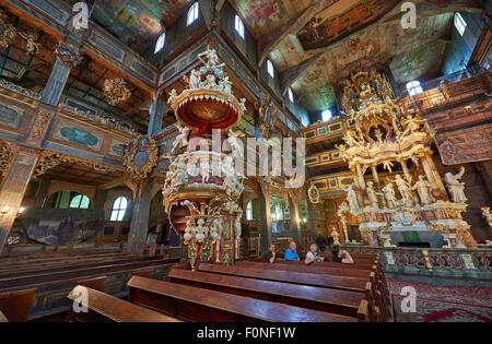 Interior shot of magnificently decorated wooden Protestant Church of Peace in Swidnica, UNESCO World Cultural Heritage, Poland Stock Photo