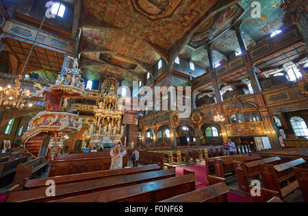 Interior shot of magnificently decorated wooden Protestant Church of Peace in Swidnica, UNESCO World Cultural Heritage, Poland Stock Photo