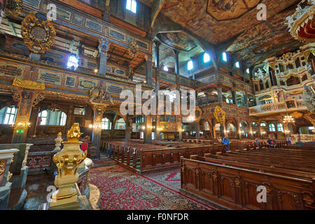 Interior shot of magnificently decorated wooden Protestant Church of Peace in Swidnica, UNESCO World Cultural Heritage, Poland Stock Photo