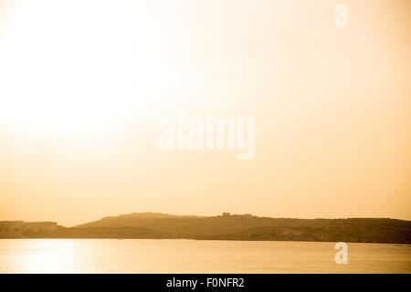 Nightfall in Bugibba in Malta, Europe. Stock Photo