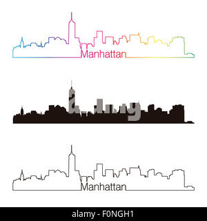 Manhattan skyline linear style with rainbow in editable vector file Stock Photo