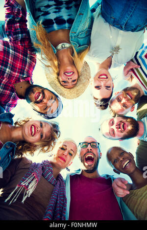 Friends Huddle Join Holiday Party Group Concept Stock Photo