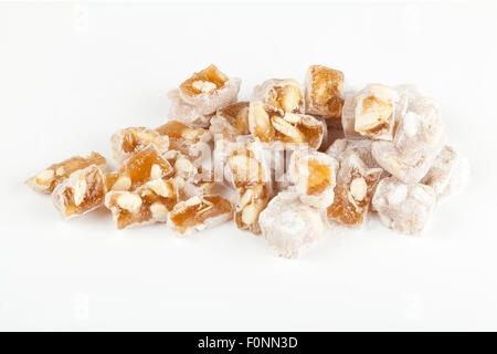 Turkish delight with almonds isolated on white Stock Photo