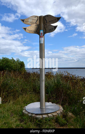 Coast to Coast Cycleway Sign, Tynemouth, Tyne & Wear, England Stock Photo