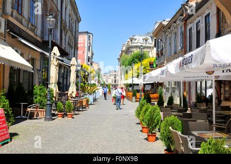 BUCHAREST, ROMANIA - JUNE 24, 2015. View of old street in the Old Court (old town) of Bucharest, Romania Stock Photo