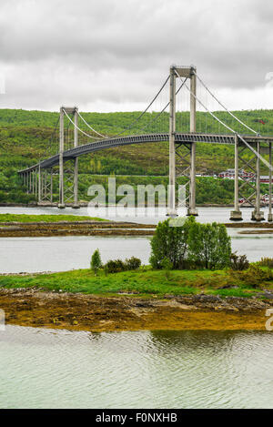 Tjeldsund Bridge, Norway. It crosses the Tjeldsundet between the mainland and the island of Hinnoya in Troms county. Stock Photo