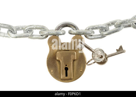 Padlock with chain isolated on a white background Stock Photo