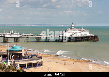 The bandstand, pier and beach, Eastbourne, East Sussex, England Stock Photo