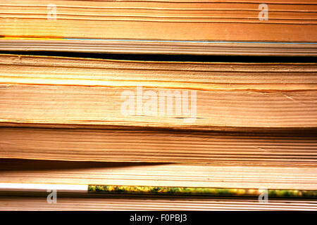 Macro shot of a stack of old books Stock Photo