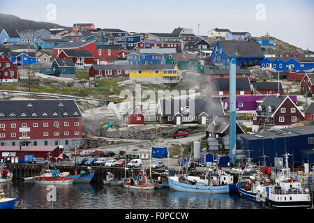 Colorful buildings and harbor in Ilulissat, West Greenland Stock Photo