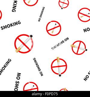 No smoking forbidden signs with realistic cigarette with, seamless pattern isolated on white Stock Vector