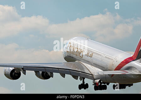 A6-EEC Emirates Airbus A380-800 Expo 2020 Dubi UAE Manchester Airport england uk departure rotation Stock Photo