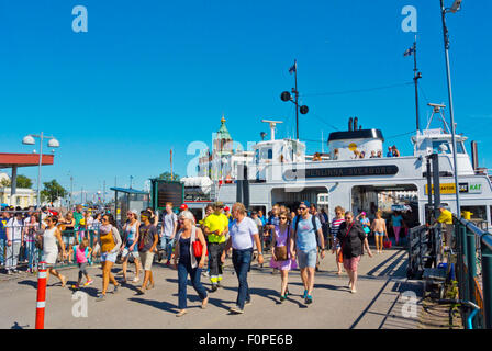 People exiting boat from Suomenlinna, Kauppatori, market square, Helsinki, Finland, Europe Stock Photo