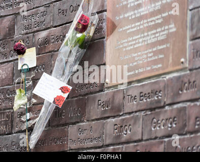 Liverpool, UK. 18th Aug, 2015. Cilla black Floral Tribute, Mathew Street, Liverpool, Ahead Of Her Funeral 18th August 2015 Credit:  Darren Turner/Alamy Live News Stock Photo