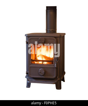 Wood burner stove isolated against a white background Stock Photo