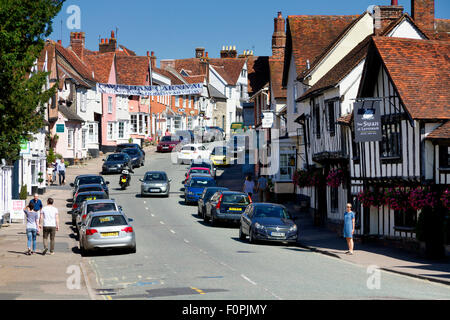 Historic houses lining the High Street, Lavenham, Suffolk, UK Stock Photo