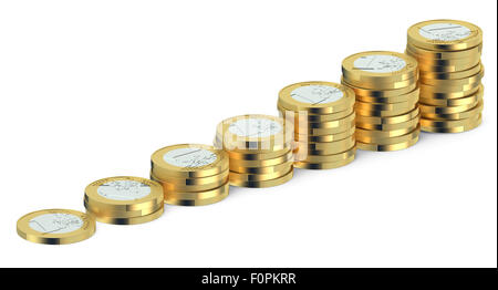 Stacks of Euro coins isolated on white background Stock Photo