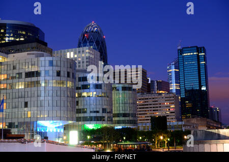 The La Defense business district in Paris pictured at night. Stock Photo