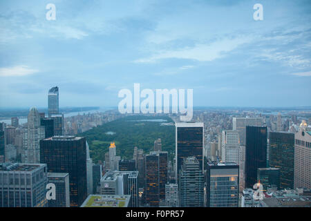 USA, New York State, New York City, Manhattan, Central park and city skyline seen from top of the Rockefeller Center. Stock Photo