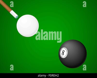 White and black billiard ball and stick. Vector illustration. Stock Vector