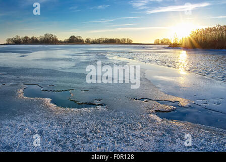 Winter ice. Melting ice on the river. Nature composition Stock Photo