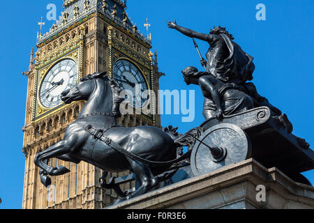 London, Big Ben and statue of Boadicea Stock Photo
