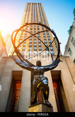 Atlas sculpture at the Rockefeller Center in New York city Stock Photo