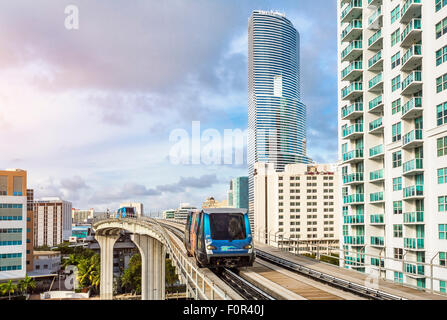 Metrorail and Miami Tower, Miami downtown Stock Photo