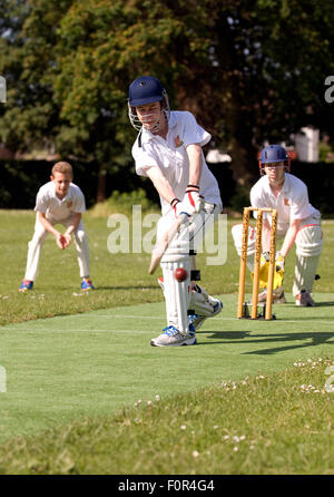 Secondary school pupils playing cricket, Surrey, UK Stock Photo