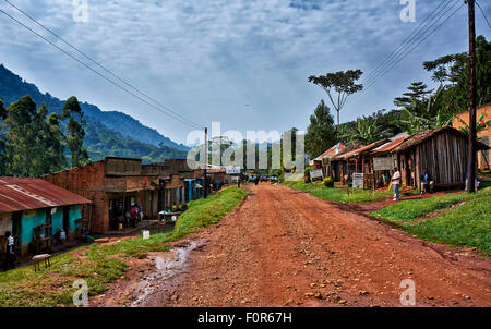 road with craft shops, Buhoma, Bwindi Impenetrable National Park, Uganda, Africa Stock Photo
