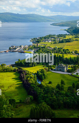 View over Loch Fyne and Inveraray Castle and town from Dun nu Cuaiche Argyll Scotland Stock Photo