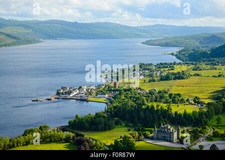 View over Loch Fyne and Inveraray Castle and town from Dun nu Cuaiche Argyll Scotland Stock Photo