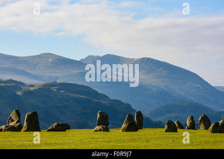 Castlerigg stone circle, Lake District, with Helvellyn behind Stock Photo