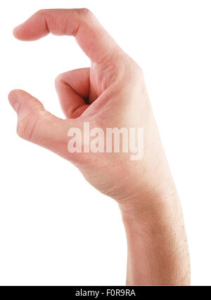 Hand picking up or pinching something isoled on white with clipping path Stock Photo