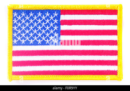 Macro shot of a US flag patch isolated on white Stock Photo