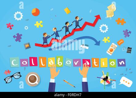 businesspeople help the red arrow chart up vector illustration sketch ...