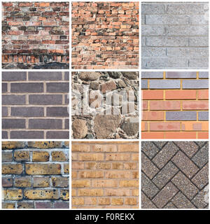 Brick wall texture background set Stock Photo