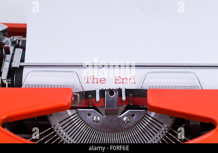 Image shows the word 'The End', written on an old typewriter Stock Photo